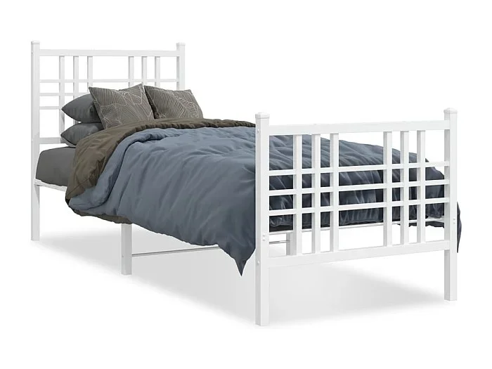 Estructura cama metal con cabecero y pie cama blanca 75×190 cm