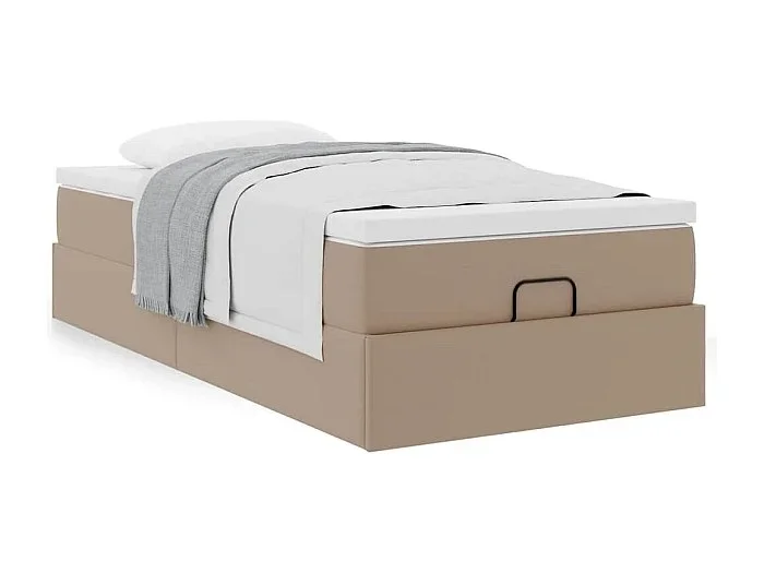 Estructura cama otomana colchón cappucino cuero sintético