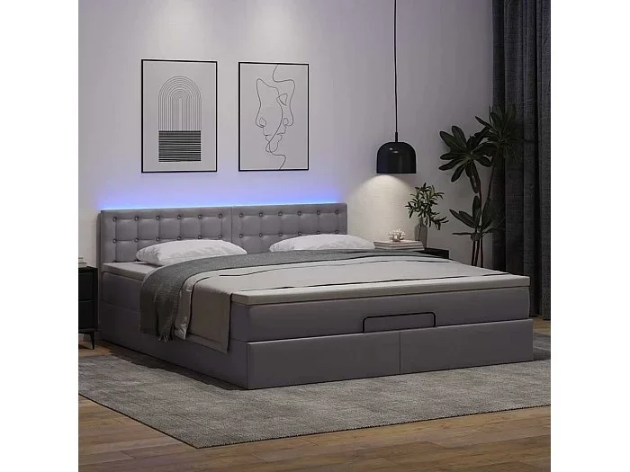Estructura cama otomana colchón cuero sintético gris 160x200cm