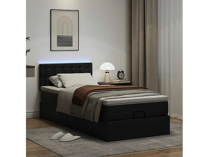 Estructura cama otomana colchón cuero sintético negro 100x200cm