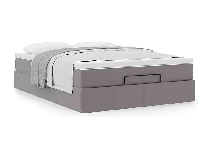 Estructura cama otomana colchón gris 140x190cm cuero sintético