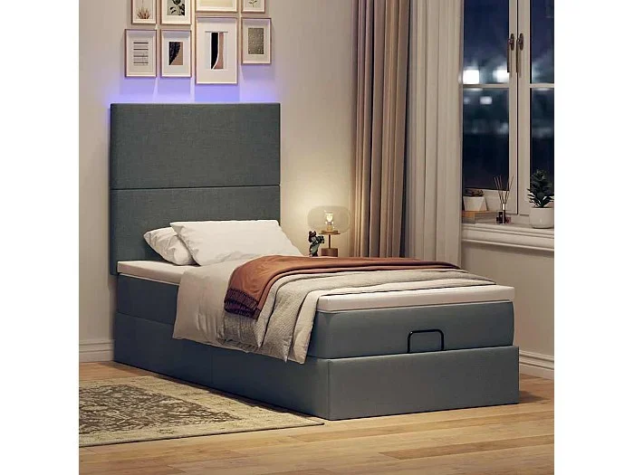 Estructura cama otomana colchón tela gris oscuro 90x190cm