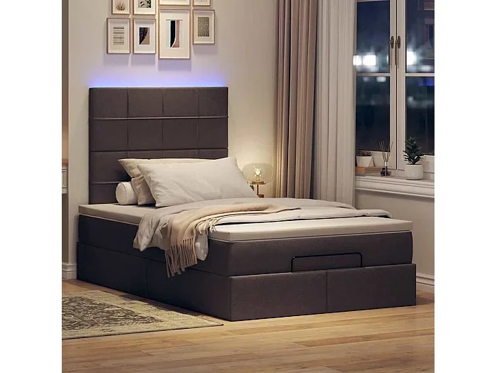 Estructura cama otomana colchón tela marrón oscuro 120x200cm