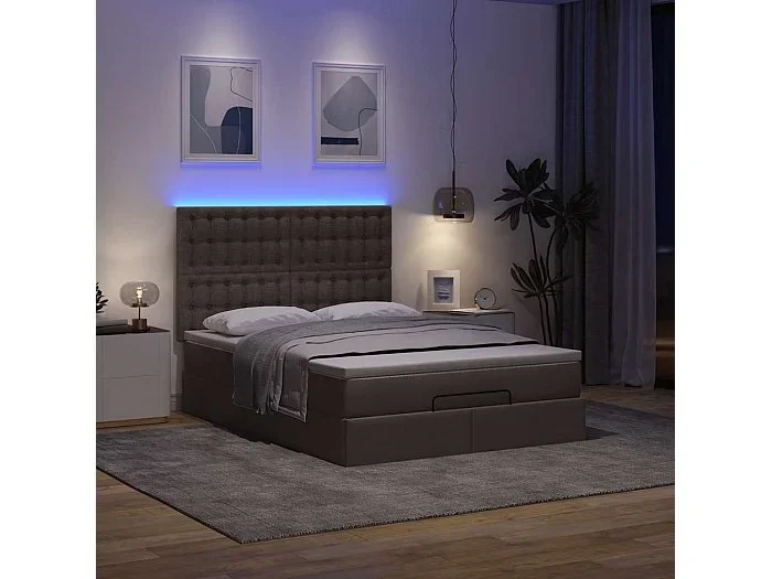 Estructura cama otomana colchón tela marrón oscuro 140x200cm