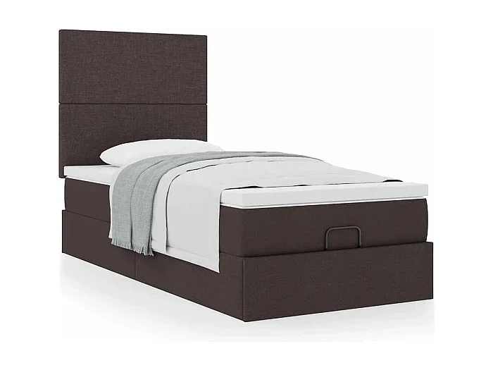Estructura cama otomana colchón tela marrón oscuro 90×190 cm
