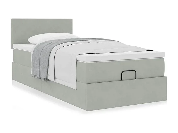 Estructura cama otomana colchón terciopelo gris claro 90x200cm