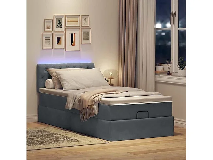 Estructura cama otomana colchón terciopelo gris oscuro 90x190cm