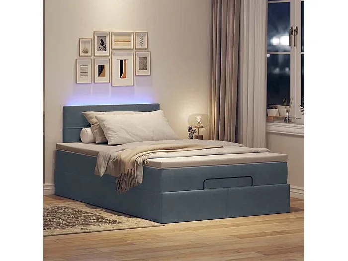 Estructura cama otomana colchón terciopelo gris oscuro