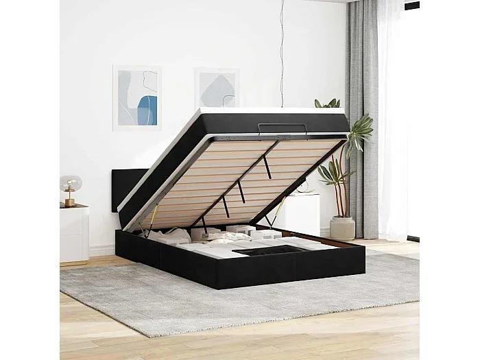 Estructura cama otomana colchón terciopelo negro 140x200cm