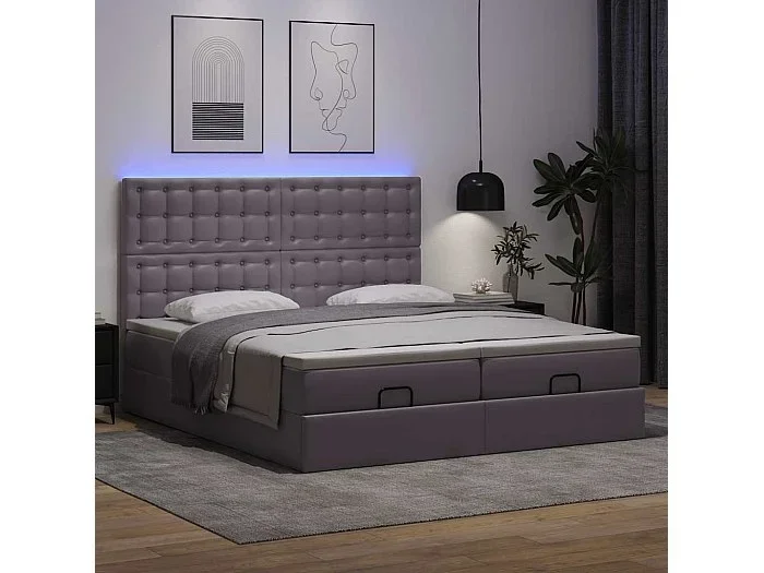 Estructura cama otomana colchones cuero sintético gris