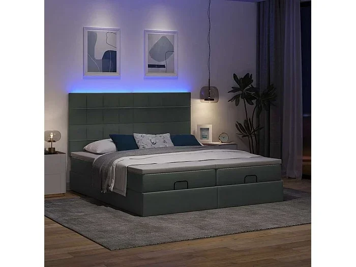 Estructura cama otomana colchones tela gris oscuro 160×200 cm