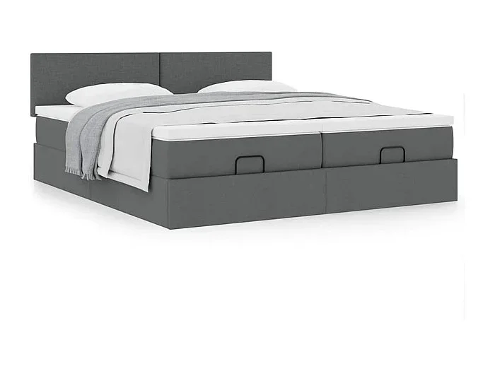Estructura cama otomana colchones tela gris oscuro 160×200 cm