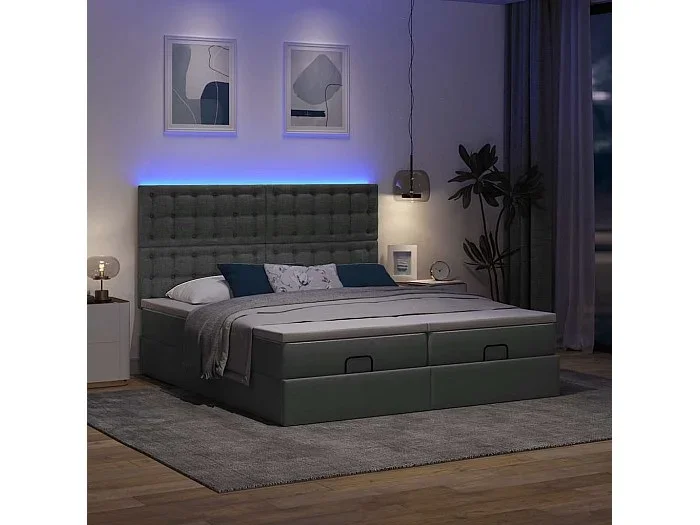 Estructura cama otomana colchones tela gris oscuro 160×200 cm