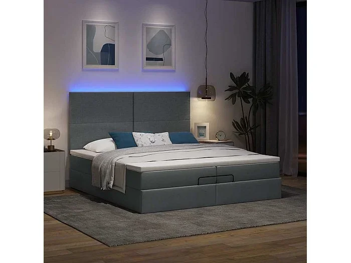 Estructura cama otomana colchones tela gris oscuro 200x200cm