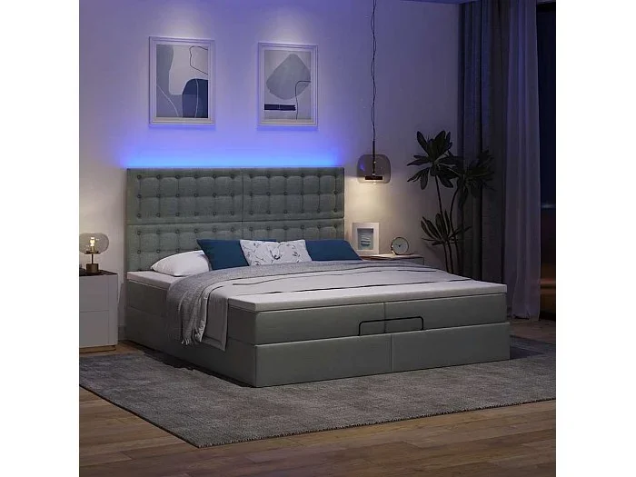 Estructura cama otomana colchones tela gris oscuro 200x200cm
