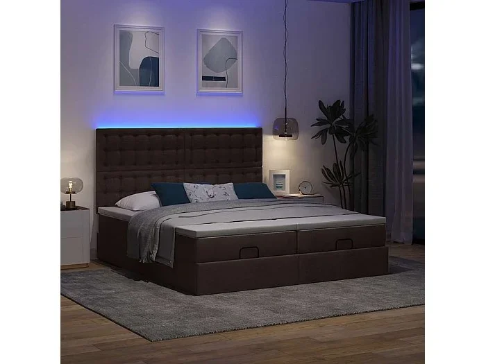 Estructura cama otomana colchones tela marrón oscuro 160×200 cm