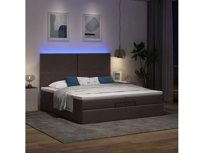 Estructura cama otomana colchones tela marrón oscuro 200x200cm