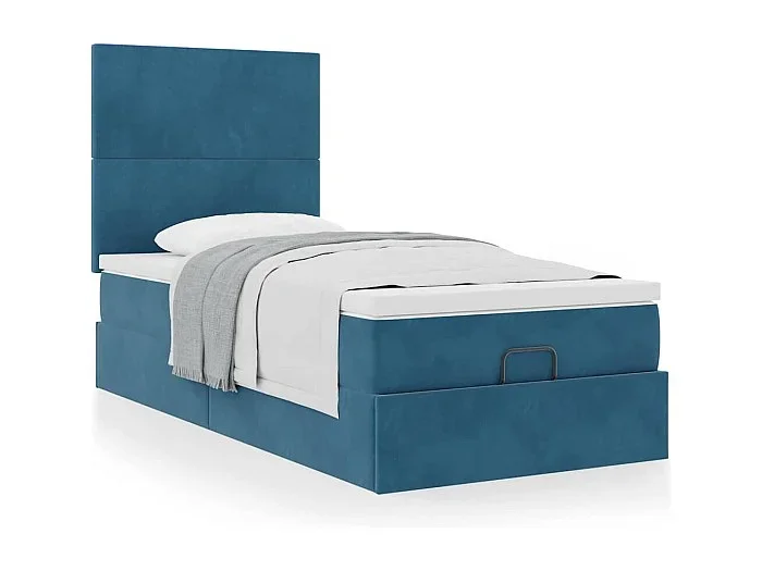 Estructura cama otomana colchones terciopelo azul oscuro