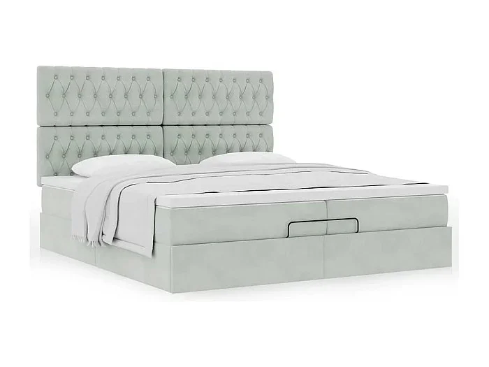 Estructura cama otomana colchones terciopelo gris claro