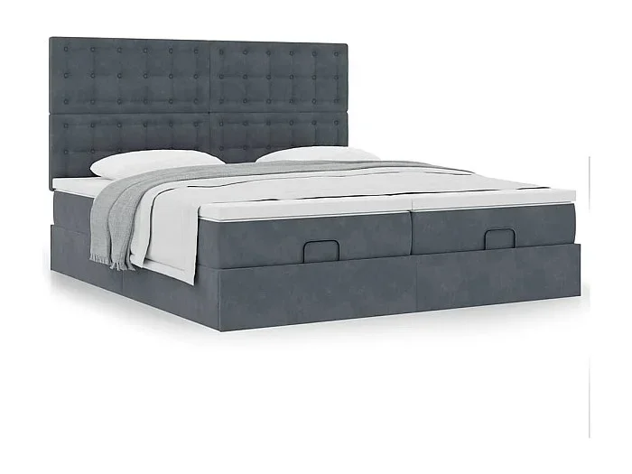 Estructura cama otomana colchones terciopelo gris oscuro