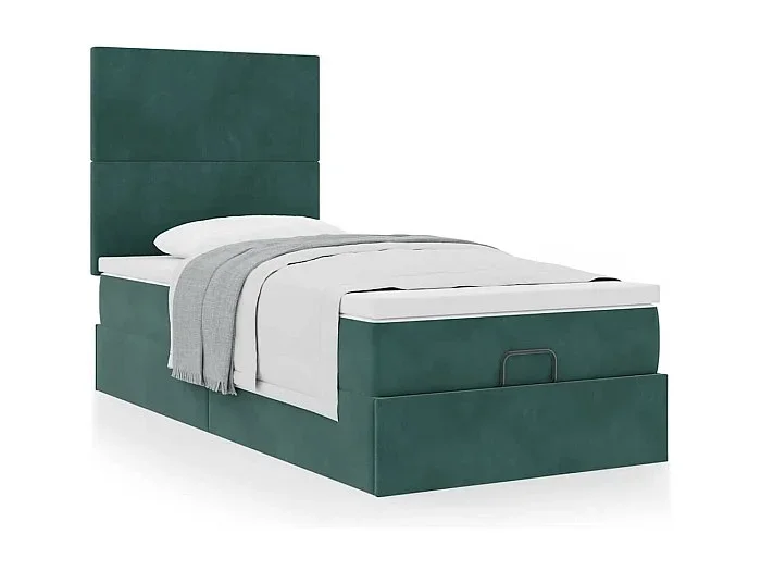Estructura cama otomana colchones terciopelo verde oscuro