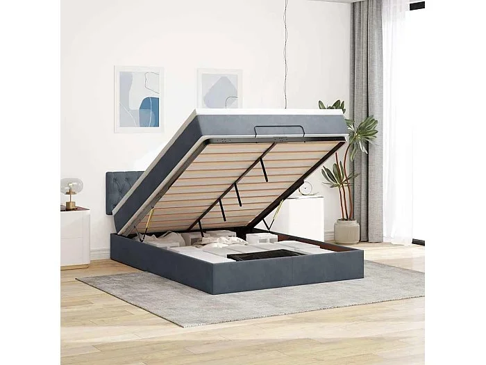 Estructura cama otomana con colchón gris oscuro 140x200cm