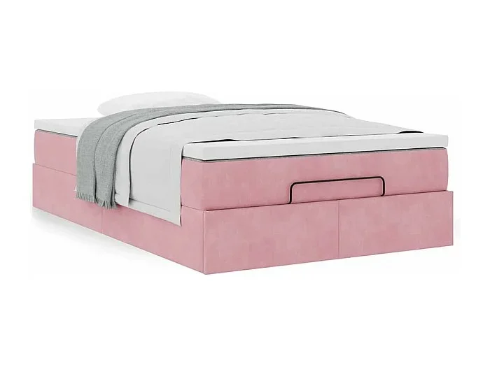 Estructura cama otomana con colchón terciopelo rosa 120×190 cm