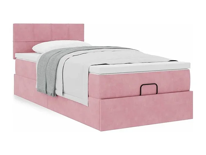 Estructura cama otomana con colchón terciopelo rosa 90x190cm