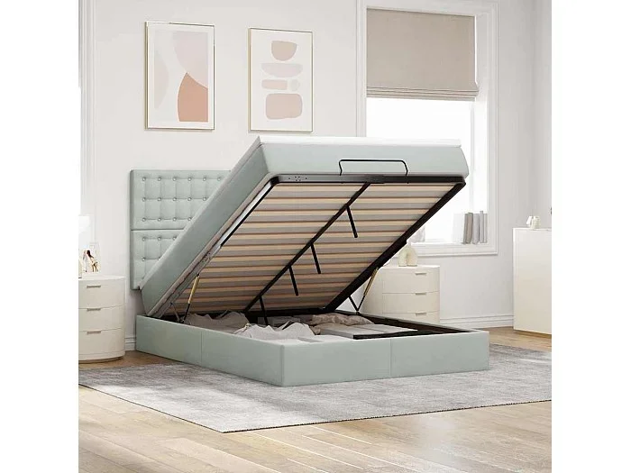 Estructura cama otomana con colchones gris claro 140x200cm