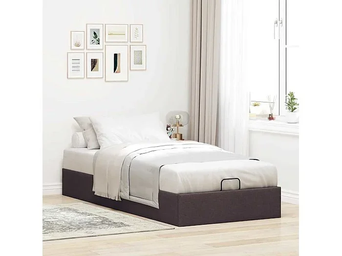 Estructura cama otomana sin colchón tela marrón oscuro 80x200cm