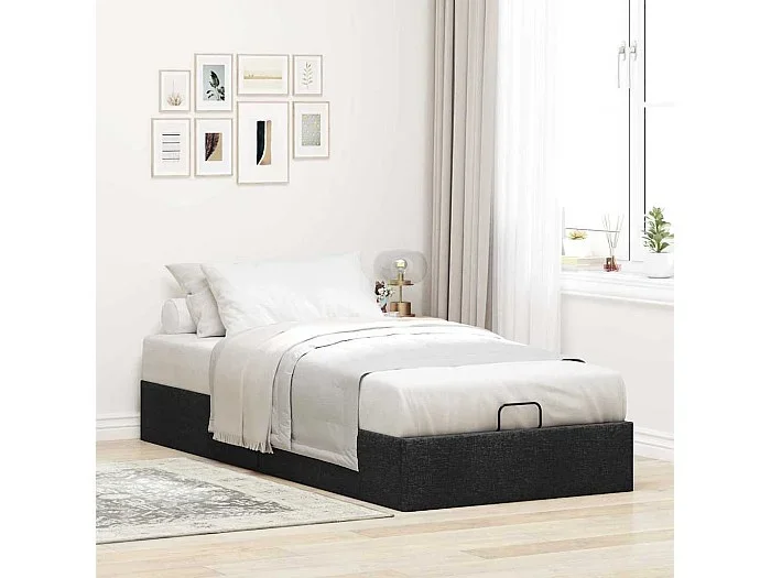 Estructura cama otomana sin colchón tela negro 90×200 cm
