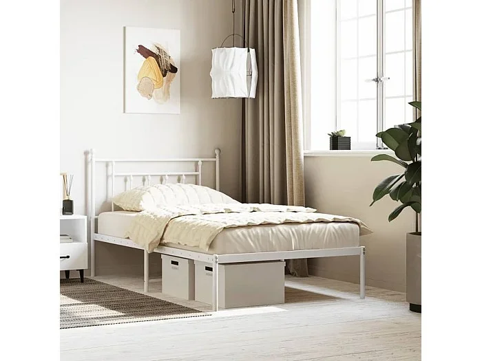Estructura cama sin colchón con cabecero metal blanco 107x203cm
