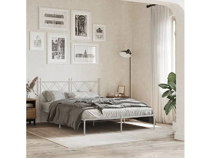 Estructura cama sin colchón con cabecero metal blanco 140x190cm