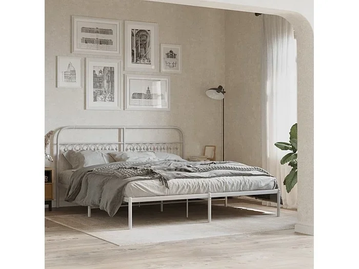 Estructura cama sin colchón con cabecero metal blanco 183x213cm