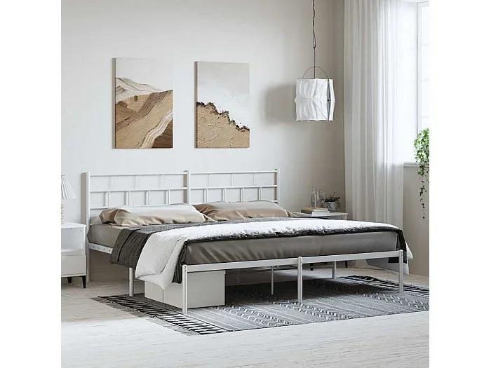 Estructura cama sin colchón con cabecero metal blanco 193x203cm