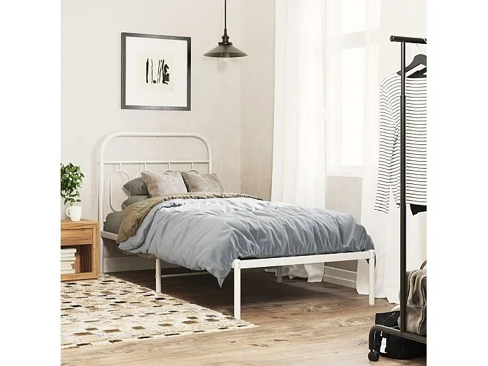 Estructura cama sin colchón con cabecero metal blanco 80×200 cm