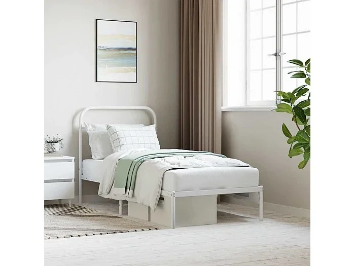 Estructura cama sin colchón con cabecero metal blanco 90×190 cm