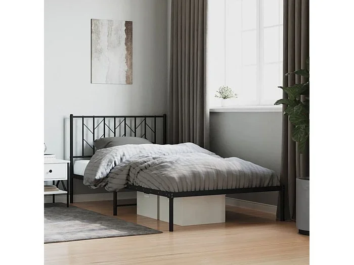 Estructura cama sin colchón con cabecero metal negro 107×203 cm