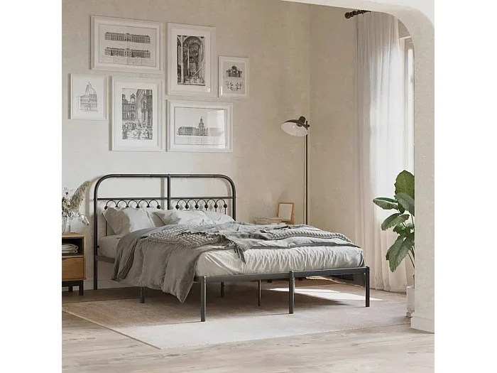 Estructura cama sin colchón con cabecero metal negro 140×190 cm