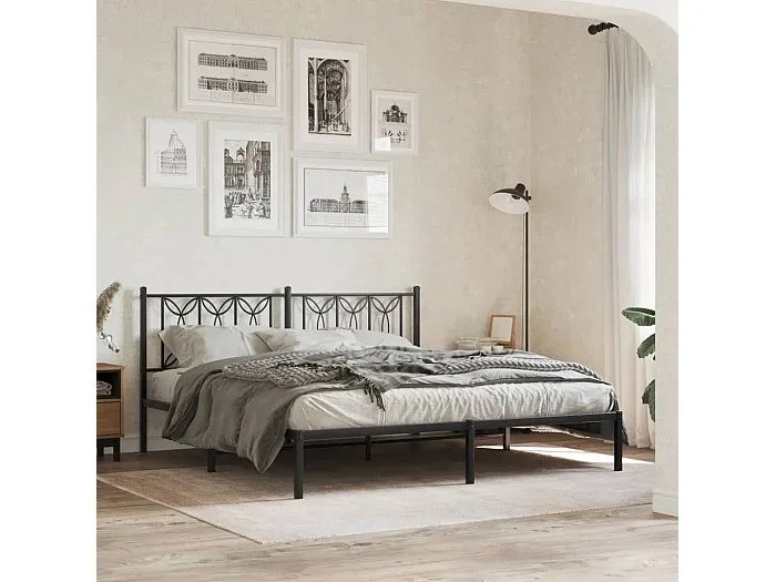 Estructura cama sin colchón con cabecero metal negro 180×200 cm