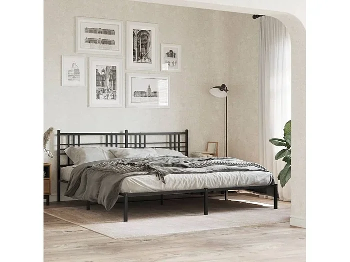 Estructura cama sin colchón con cabecero metal negro 183×213 cm