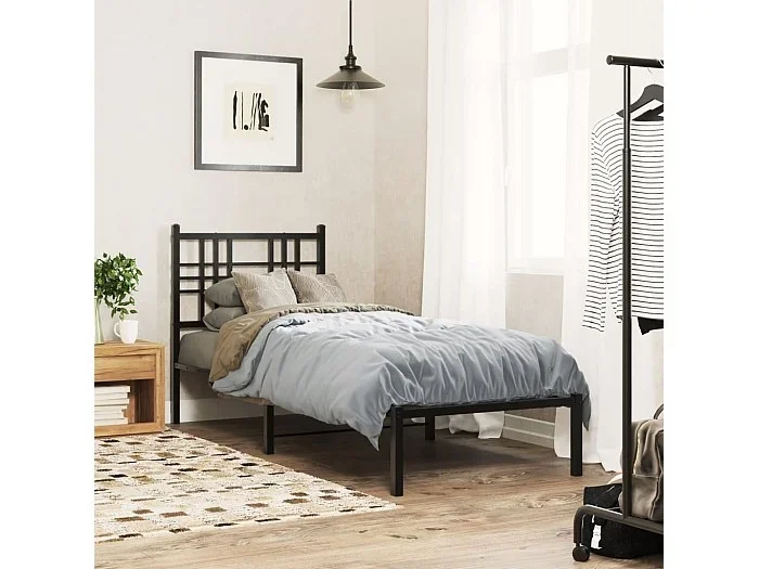 Estructura cama sin colchón con cabecero metal negro 75×190 cm