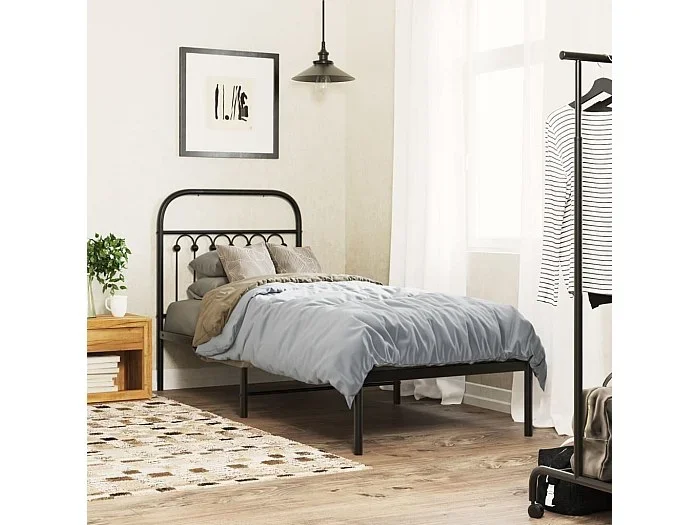 Estructura cama sin colchón con cabecero metal negro 75×190 cm