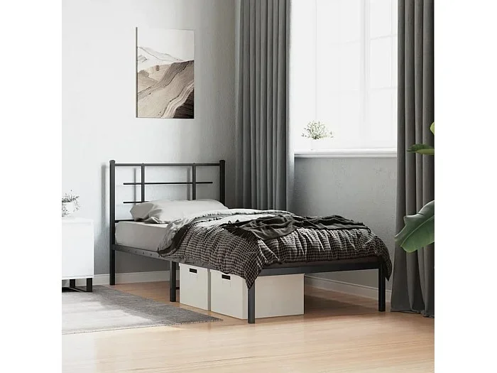 Estructura cama sin colchón con cabecero metal negro 90×200 cm