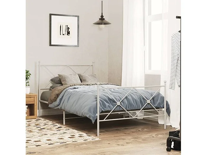 Estructura cama sin colchón con estribo metal blanco 100×190 cm