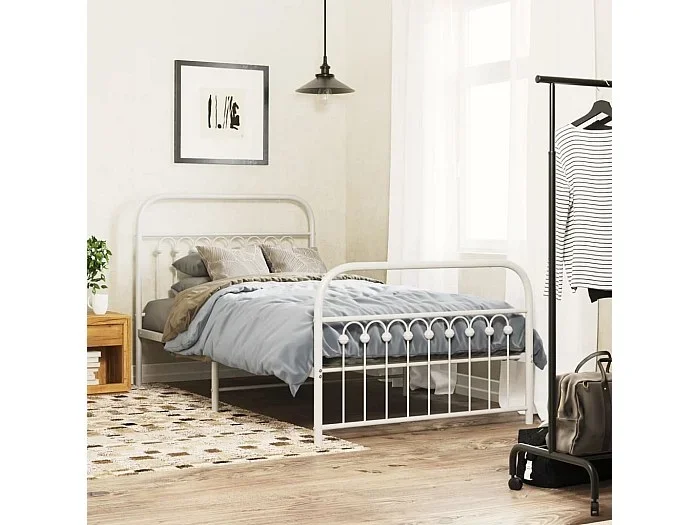 Estructura cama sin colchón con estribo metal blanco 100×190 cm