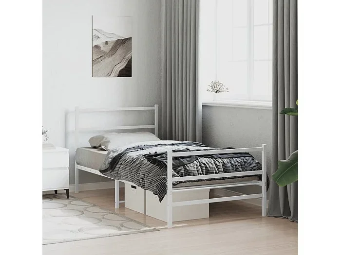Estructura cama sin colchón con estribo metal blanco 107×203 cm