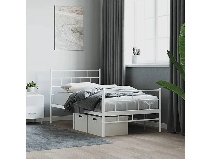 Estructura cama sin colchón con estribo metal blanco 107×203 cm