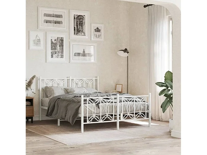 Estructura cama sin colchón con estribo metal blanco 140×200 cm