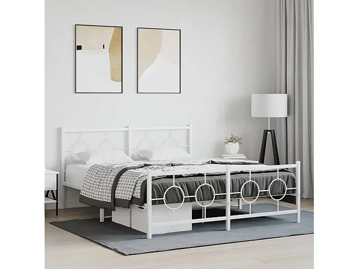 Estructura cama sin colchón con estribo metal blanco 150×200 cm